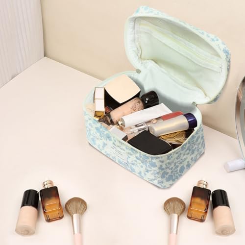 Gosect Large Makeup Bag, Cute Cosmetic Bag for Women Girls, Floral Coquette Aesthetic Toiletry Bag, Travel Make Up Organizer Bag (White-Bear) - color: 018Bear