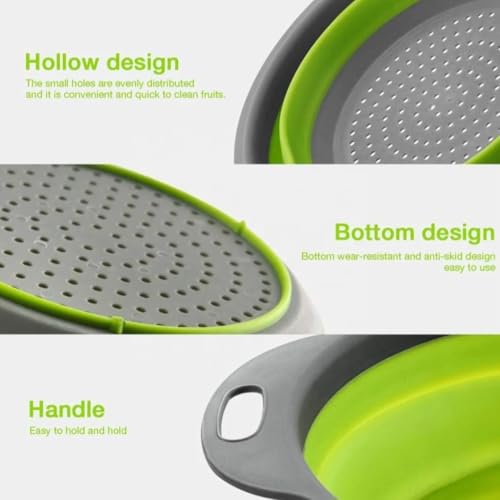 Collapsible Colander Set of 2, Folding Kitchen Strainers, Large & Small Silicone Drain Baskets for Pasta, Fruits and Vegetables