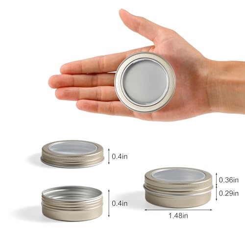 2 oz (60ml) Champagne Aluminum Tins with Clear Lids and Labels, 24 Pack | Clear View Lid, Secure Packaging, Tight Screw Lids, Includes Blank Labels, 11 Color Options - color: Champagne