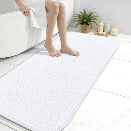 Arotive Bathroom Rugs 44" x 24", Ultra Soft Absorbent Chenille Bath Rugs, Non-Slip Rubber Backing, Machine Washable Bath Mats for Bathroom Floor, Tub and Shower, Home Decor Accessories, White - color: White, size: 44" X 24"