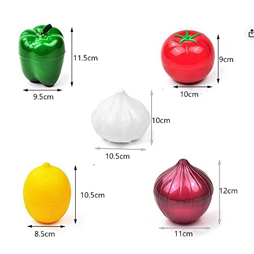 OUKEYI 5-Piece Set Fruit Container Refrigerator,Onion Storage, Vegetable Storage, Onion, Lemon, Green Pepper, Tomato, Garlic Storage Container, Refrigerator Preservation