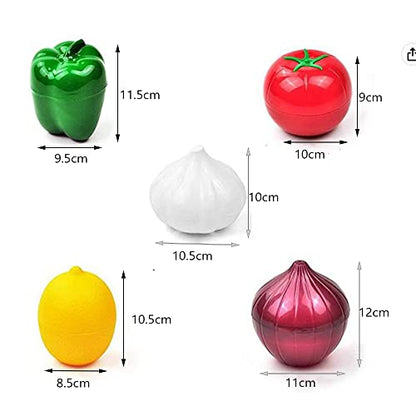 OUKEYI 5-Piece Set Fruit Container Refrigerator,Onion Storage, Vegetable Storage, Onion, Lemon, Green Pepper, Tomato, Garlic Storage Container, Refrigerator Preservation