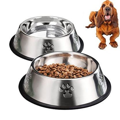YUDANSI 2 Stainless Steel Dog Bowls, Dog Feeding Bowls for Large Dogs, Anti-Turnover Pet Dish with Rubber Base, Medium and Large Pet Feeder Food Water Plate (XL-51oz) - size: XL-51oz