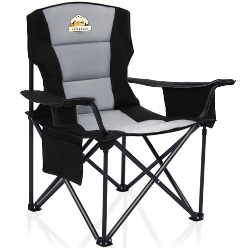Colegence Oversized Folding Camping Chairs - 450 LBS Support Heavy Duty Camp Chair with Padded Cushion, Portable Outside Chairs with Carry Bag，Cooler, Cup Holder for Outdoor, Lawn, Sports - Black - color: Black, style: Single Pack