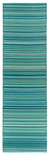 Rugshop Contemporary Stripe Reversible Crease-Free Waterproof Premium Recycled Plastic Outdoor Rugs for Patio,Backyard,RV,Deck,Picnic,Trailer,Beach,Camping Rug 2' 7" X 8' Blue - size: 2'7" x 8' (Rectangular)