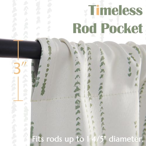 jinchan 95% Blackout Boho Kitchen Curtains 36 Inches Cafe Tier Curtains Bohemian Small Drapes for Bedroom RV Basement Half Window Room Darkening Thermal Insulated 2 Panels Geen on Beige - color: 95% Blackout | Green on Beige, size: 25"W x 36"L (Pack of 2)