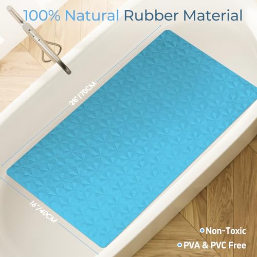 Non Slip Bathtub Mat for Bath Tub Shower - Natural Rubber Mat with 241 Suction Cups - Soft Bathroom Safety Mat - Unique Diamond Pattern - Fatigue Relief - Machine Washable - 16 × 28 Inch - color: River Blue, size: 28" x 16" (Rectangular)