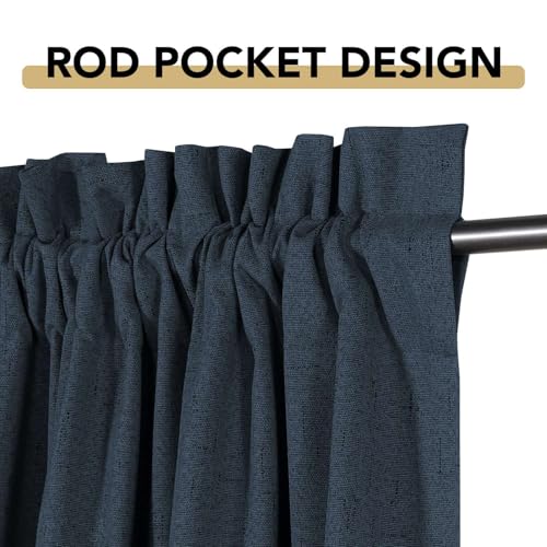 H.VERSAILTEX Linen Look 100% Blackout Curtains 45 Inches Long for Bedroom Full Light Blocking Rod Pocket 42 Inches Wide Linen Textured Thick Window Curtain Drapes with White Backing, Navy, 2 Panels - color: Navy, size: 42"W x 45"L (Pack of 2)