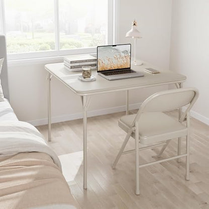 GarveeHome 33.6 in Folding Card Table, Portable Square Folding Table with PU Leather Soft Cushion, Foldable Table Suitable for Dining Room, Living Room, Office, Camping - color: Beige