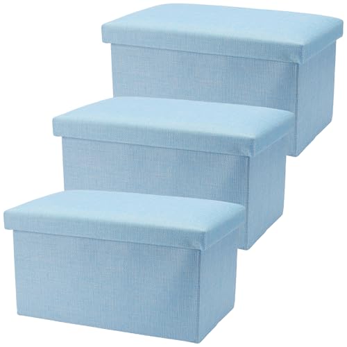 HOZEON 3 Pack 15.7 x 9.8 x 9.11 Inches Folding Storage Ottoman, Blue Rectangle Footrest Seat, Multifunctional Foot Stool for Living Room, Office, Traveling, Fishing, Camping - color: Blue