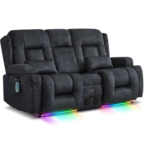 URRED Power Loveseat Recliner Sofa with Massage and Heat, Wall Hugger Reclining Loveseat with Console, RV Couch Home Theater Seating with LED Lights for Living Room (Dark Grey, 67" - 2 Seats) - color: Dark Grey, size: 67" - 2 Seats
