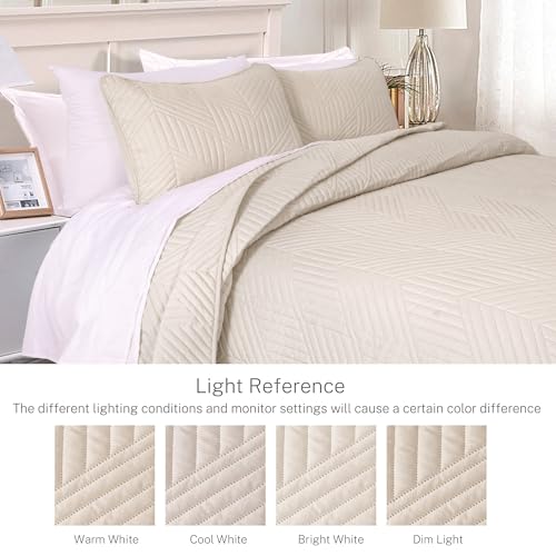 Exclusivo Mezcla Ultrasonic Twin Quilt Bedding Set, Lightweight Brich Beige Bedspreads Soft Modern Geometric Coverlet Set for All Seasons (1 Quilt and 1 Pillow Sham) - color: Brich Beige, size: Twin (68"x88")