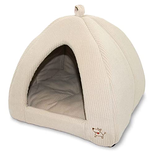 Best Pet Supplies Cat Bed for Indoor Cat, Domed Tent House with Removable Pillow, Covered Cat Cave for Small Dog, Puppies and All Breeds of Cats - Corduroy Beige1, 19 x 19 x H:19" - color: Beige, size: 19" x 19" x H:19"