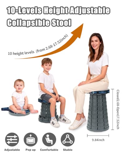 Portable Collapsible Stool Chair, Lightweight Folding Camping Stools for Adults 600LBS, Adjustable Retractable Foldable Seat for Backpack, Travel, Grey - color: Dark Grey