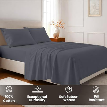 SGI bedding 100% Egyptian Cotton Sheets King Size – Cooling Sheets, Soft Breathable Dark Grey Bedding, Luxury Bedding, Luxury Hotel Sheet Set, Deep Pocket 16", 4 Piece Set - color: 03 - Dark Grey, size: King