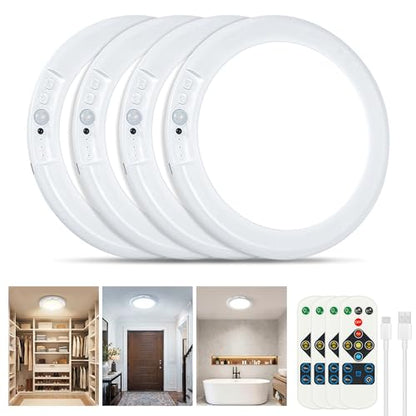 Rechargeable Ceiling Light 4 Pack, Magnetic Motion Sensor Ceiling Lights with Remote, Wireless Dimmable Closet Light Battery Operated, LED Ceiling Light for Bathroom Hallway Pantry Shed Porch Stairs - size: 4 PACK