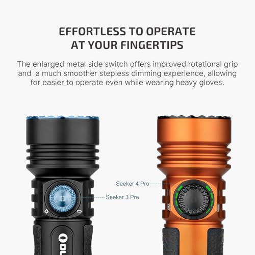OLIGHT Seeker 4 Pro Rechargeable Flashlights, 4600 Lumens High Powerful Bright Light with USB C Holster, Waterproof IPX8 for Emergencies, Camping, Searching (Orange Cool White) - color: Orange