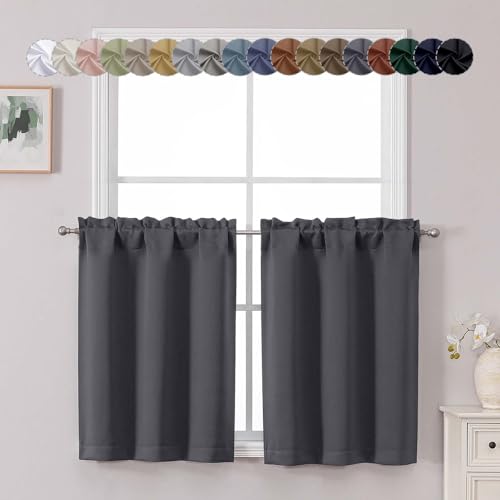 Chyhomenyc Charcoal Grey Short Blackout Curtains 30 Inch Length, Small Kitchen Curtain Tier Rod Pocket Half Window Curtains for Bathroom Basement Cabinet Camper RV Bunk, 2 PCS, Each 30" Wx30 L - color: Charcoal Grey, size: 30"W x 30"L (Pack of 2)