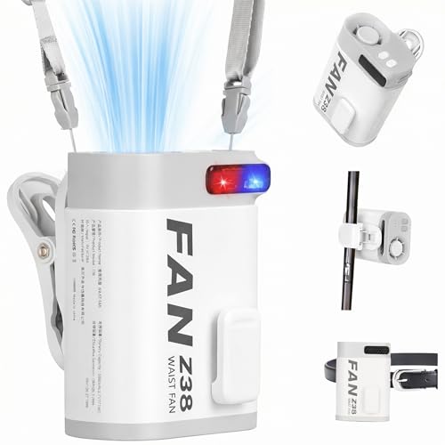 Portable Waist Fan, 0.35lb Ultra-Light Belt Clip Fan, 3000mAh Rechargeable Shirt Body Cooling Fan with 4 Speeds, Up to 8 Hours, 360° Adjustable, Lanyard & LED Light for Outdoor Work, Camping, Travel - color: White
