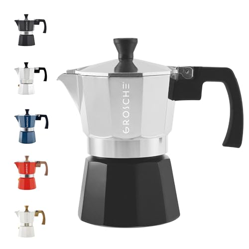 GROSCHE Milano Stovetop Espresso Maker Moka Pot Cuban Coffee Moka Italian Espresso Greca Brewer Percolator | 3 Espresso Cup, Tuxedo - color: Tuxedo, Black, size: 3 espresso cups