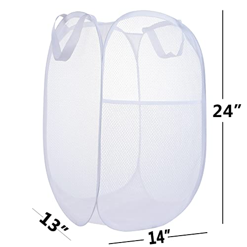 2 Pack Laundry Basket,Foldable Mesh Popup Laundry Hamper with Durable Handle,Easy to Open and Fold for Dorm, Laundry Room, Bedroom, RV(White+ White)… - color: White+ White