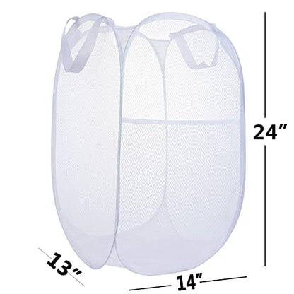 2 Pack Laundry Basket,Foldable Mesh Popup Laundry Hamper with Durable Handle,Easy to Open and Fold for Dorm, Laundry Room, Bedroom, RV(White+ White)… - color: White+ White