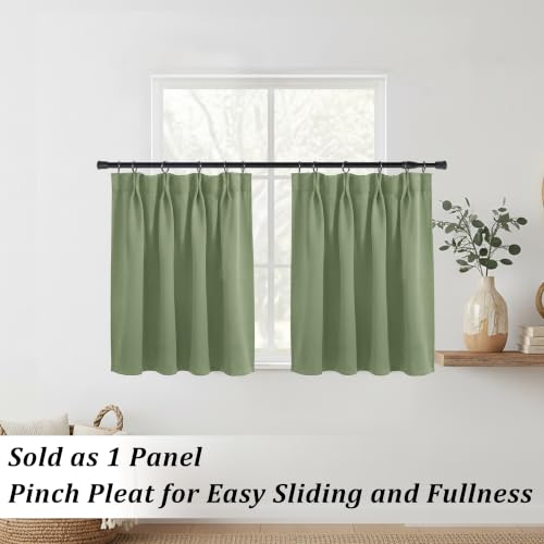Lino Rosa Small Window Curtains 18 Inch, Blackout Pinch Pleat Cafe Mini Half Curtains for Kitchen, RV Camper & Bathroom Window, Sage Green - color: Sage Green, size: 24"W x 18"L (Pack of 1)