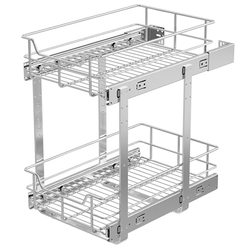 2 Tier Pull Out Cabinet Organizer 11" W X 17" D, Slide Out Drawers for Kitchen Cabinets, Pull Out Drawers for Cabinets Capacity Heavy Duty Caddy, Cabinet Pullout Shelves Chrome-Plated,Bathroom Pantry - color: 2 Tier - Chrome-Plated, size: 11" W X 17" D