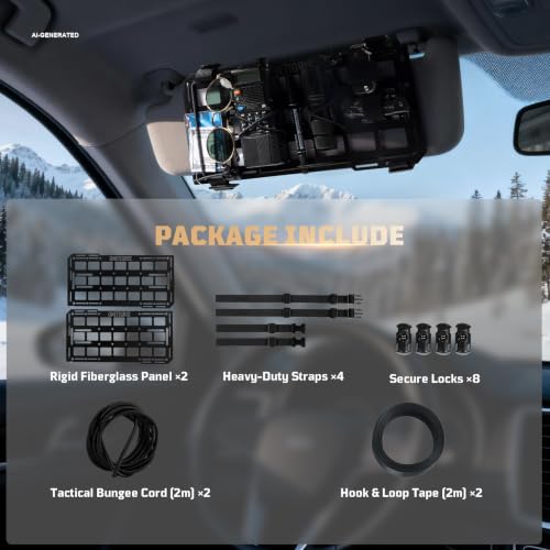 OneTigris Molle Visor Organizer, Fiberglass Rigid MOLLE Panel, Tactical Versatile Car Sun Visor Organizer Interior Accessories Holder for Vehicle, SUV, Trucks