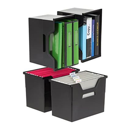 IRIS USA Large Portable Desktop File Box with Open Lid, 4 Pack, Side Handles, Hanging File Folders, Tabs & Inserts, Letter Size, Magazines, Newspapers, Mail, Books, Notebooks, Black - size: 4 - Pack, style: Open Top Bin (L - Black)