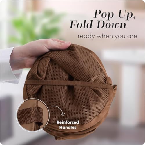 Handy Laundry Collapsible Mesh Pop Up Laundry Hamper with Side Pocket, Breathable & Space-Saving Foldable Basket for Clothes, Toys, Travel, Storage, 14 x 13 x 24 in, Brown - color: Brown