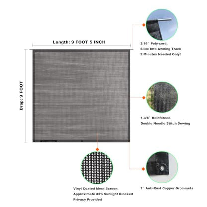Shadeidea RV Awning Sun Shade Screen for Awning - 9' X 9' 5'' Black Mesh Sunshade Motorhome Camping Trailer UV Sunblocker Canopy Sunscreen - 3 Year Warranty - size: 9' 0'' x 9' 5'' -Actual Measurement