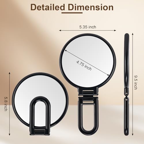 BOOMIBOO 1X/10X Magnifying Handheld Mirror Double Sided, Foldable Travel Makeup Mirror, Adjustable Rotation Pedestal Hand/Hanging/Desk Vanity Mirror-Black - color: Black