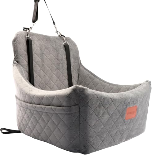 WOOAIDAGG Dog Car Seat for Medium Sized Dog,Pet Travel Car Bed with Seat Belt Channle,Fully Detachable and Washable Car Dog Seat with Adjustable Straps,3 Straps Easy to Install (Grey) - color: Grey