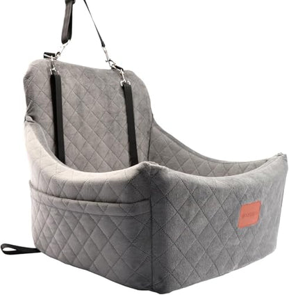 WOOAIDAGG Dog Car Seat for Medium Sized Dog,Pet Travel Car Bed with Seat Belt Channle,Fully Detachable and Washable Car Dog Seat with Adjustable Straps,3 Straps Easy to Install (Grey) - color: Grey