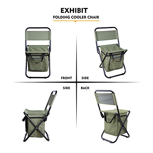 LEADALLWAY Fishing Chair with Cooler Bag Compact Fishing Stool Foldable Small Hunting Chair 12.2" Seat Depth,12.6" Seat Width - color: Green X2