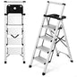 4 Step Ladder with Tool Tray - 600lbs Heavy Duty Lightweight Step Stool with Extended Handrails, Work Platform for Home Maintenance & DIY Projects - size: 4 steps with tray