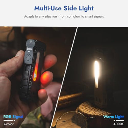 WUBEN X4 EDC Flashlight Rechargeable with RGB Light | 1500 Lumens Mini Tactical Flashlight with Clip, Small Handheld Flashlight for Camping,Emergency,Night Reading&Night Walks Ecl - color: Black