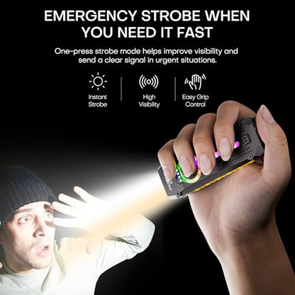 Rechargeable EDC Flashlight, 750 Lumens with 11 Light Modes & Stepless Dimming,Flat Flashlight Magnetic Base & Dual Clip, White & Warm Light Combo, U V Mode, Red Light for Everyday Carry - color: Black, size: Medium