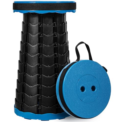 Upgraded Collapsible Stool, Portable Folding Stool with Load Capacity 500lbs for Adults, Sturdy Telescopic Seat for Camping Fishing Hiking BBQ, Blue - color: Blue