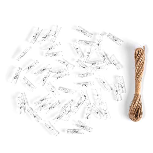 iKammo 50PCS Plastic Clothespins Mini Clear Clips Photo Clips Photo Paper Peg Pin Craft Clips Compatible Gift Wrapping, Picture Hanging, Arts&Crafts, Photo Display (Clear, 3.5 * 0.5cm) - color: Clear, size: 3.5*0.7cm