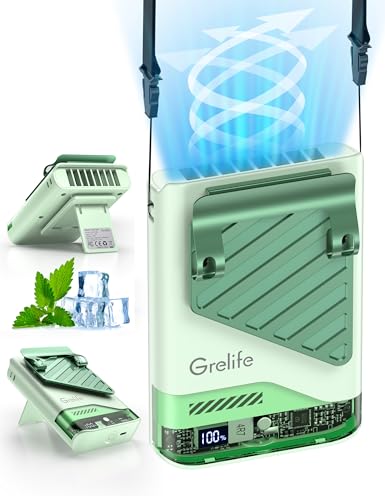 Grelife AI Portable Waist Fan Rechargeable,10000mAh LED Clip Fan,5 Speed 10000RPM 33ft/s Airflow,40H Runtime Hands-Free Neck Fan,Personal Wearable Cooling Fan for Outdoor,Camping,Jobsite,Travel(Green) - color: Obsidian Black
