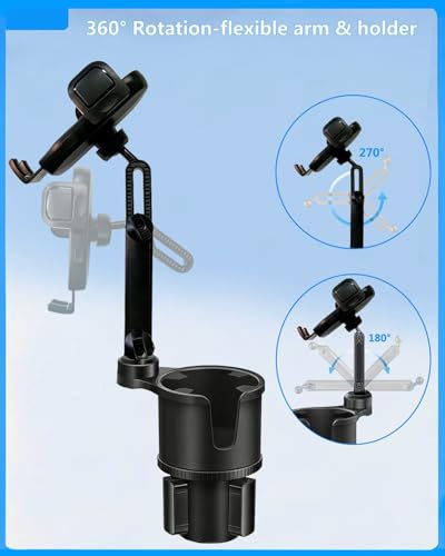 Cup Phone Holder for Car [2 in 1 Upgraded] Universal Car Cup Holder Phone Mount Long Adjustable & Rotatable Arm, Sturdy No-Shake Design, Fit with iPhone 4-7 inches Smartphones & Big Bottle - color: Natural