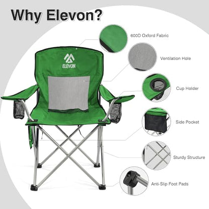 Elevon Camping Chair, Portable Folding Outdoor Chair with Arms, Cup Holder and Carry Bag - color: Green-4 Pack