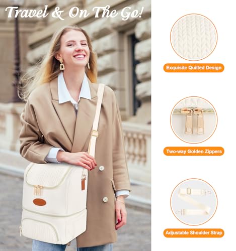PIIOSER Breastmilk Cooler Bag with Ice Pack, Double Deck Insulated Baby Bottle Travel Bags with Shoulder Strap, Wearable Breast Pump Carry Bag for Nursing Moms Daycare, Work, Picnic(Cream) - color: Cream-2