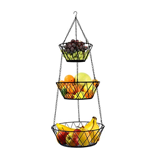 Heavy Duty - 3 Tier Hanging Kitchen Black Fruit Basket - color: Black