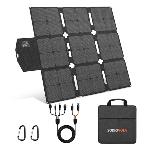 SOKIOVOLA 120W Foldable Solar Panel with MC-4 Connector Portable Solar Panel for Camping Folding Solar Panel Charger for Portable Power Station Laptops RV - color: 120 Silver Grey