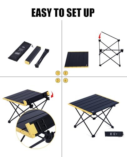 iClimb Ultralight Compact Camping Folding Table with Carry Bag (Black - L) - color: Black, size: Large