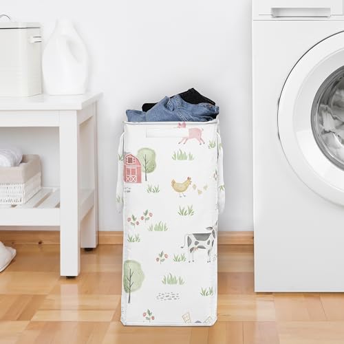 Sweet Jojo Designs Farm Animals Boy Girl Gender Neutral Laundry Hamper Foldable Dirty Clothes Basket with Handles Baby Nursery Kids Bedroom Teen Bathroom Watercolor Farmhouse Barn Horse Cow Pig Goat - color: Farm Animals