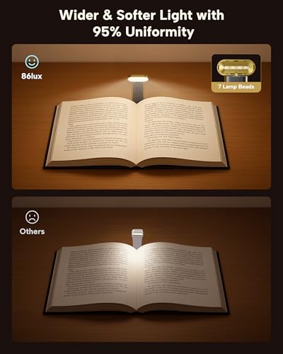 86lux Book Light, Reading Light for Book in Bed, USB Rechargeable LED Night Light with 3 Colors & Stepless Dimming, Aluminum Alloy Bookmark Light for Book Lovers, Yellow - color: Yellow